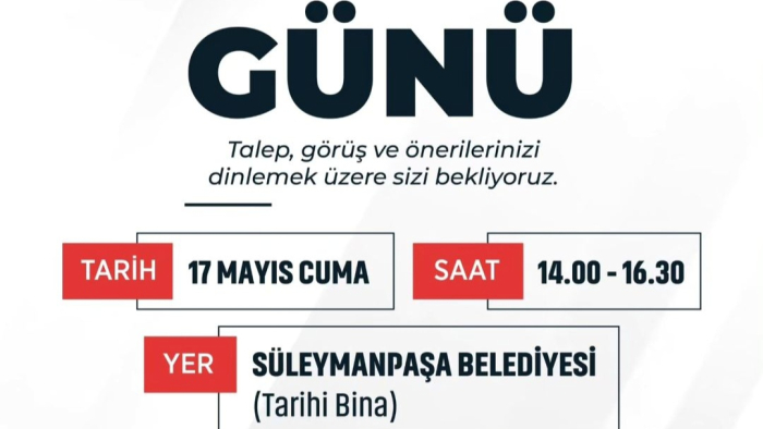 SÜLEYMANPAŞA BELEDİYESİ, HALK GÜNÜ DÜZENLİYOR!!!