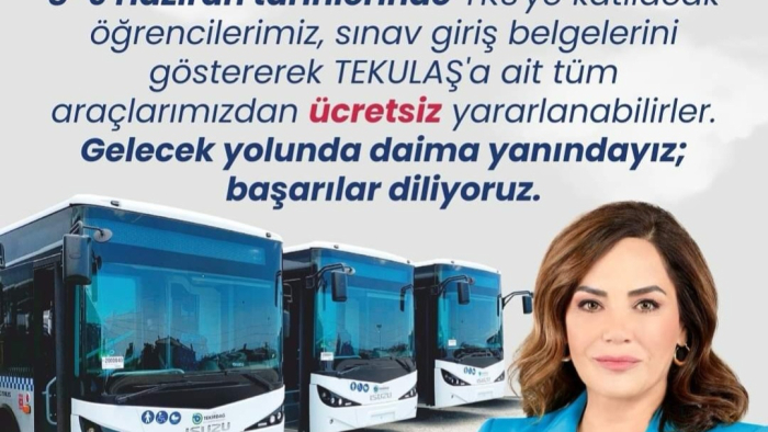 YKS GÜNÜ, TEKİRDAĞ'DA SINAVA GİRECEK OLAN TÜM ÖĞRENCİLERE, TEKULAŞ'A BAĞLI TÜM TOPLU TAŞIMA ARAÇLARI ÜCRETSİZ OLACAK!!!